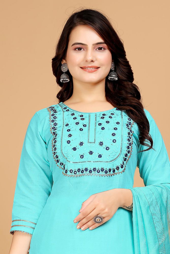 Shamal Slub Cotton Embroidery Kurti With Bottom Dupatta Wholesale Price In Surat	